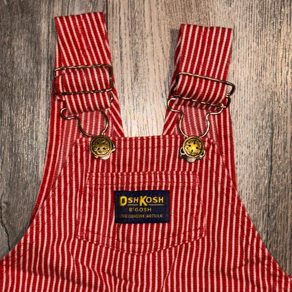 Vintage OshKosh Bgosh Red White Hickory Stripe Overalls Shortalls 24 Months USA
